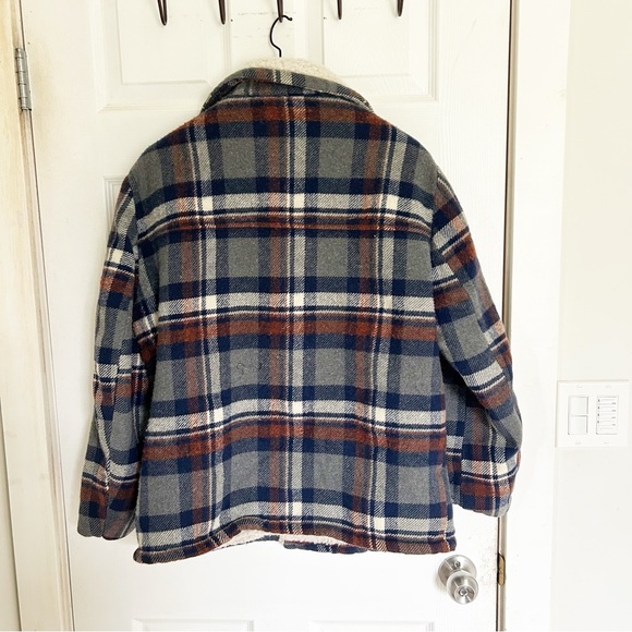 Vintage Blue and Grey Plaid Shirt Jacket Wool-blend Fall Winter Unisex - Picture 8 of 13